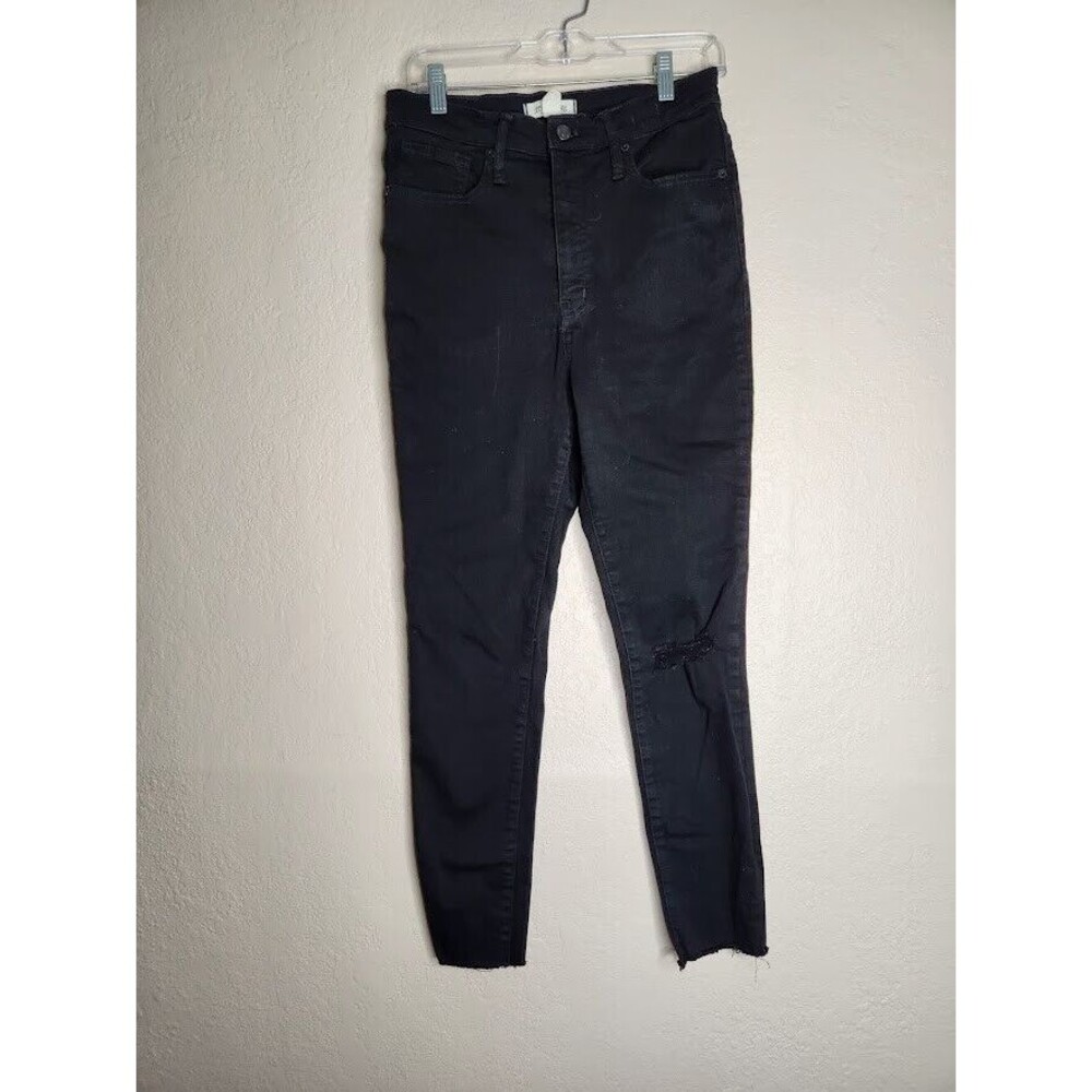 Madewell Jeans Women's 30 Black Denim Frayed Hem High-Rise Skinny Leg Zip Fly